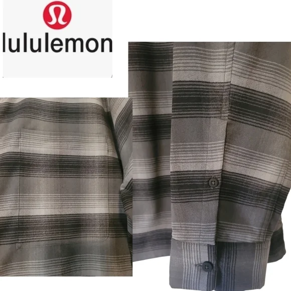 LULULEMON Masons Peak Flannel Size X-Large Shade Plaid Black Battleship like new - Picture 9 of 10